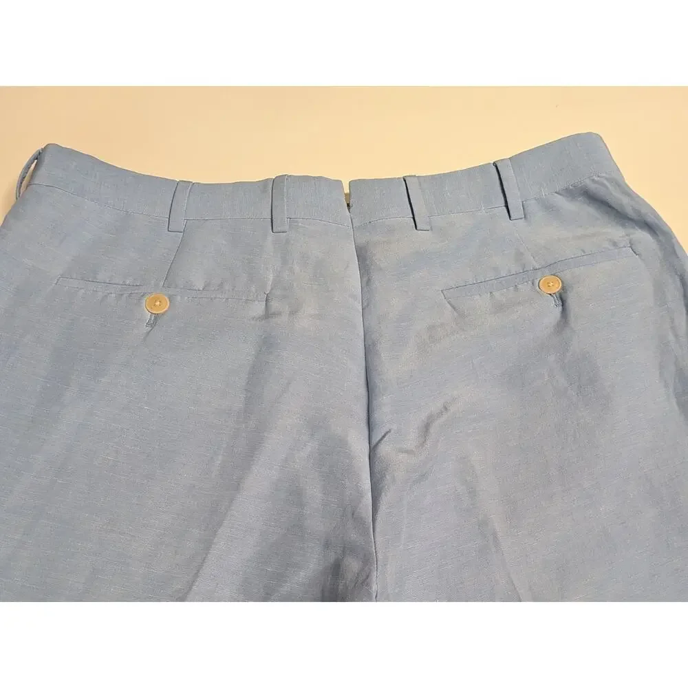 Ralph Lauren Purple Label Linen Silk Pants 34x30 Blue Trousers Cuffed *Flaw